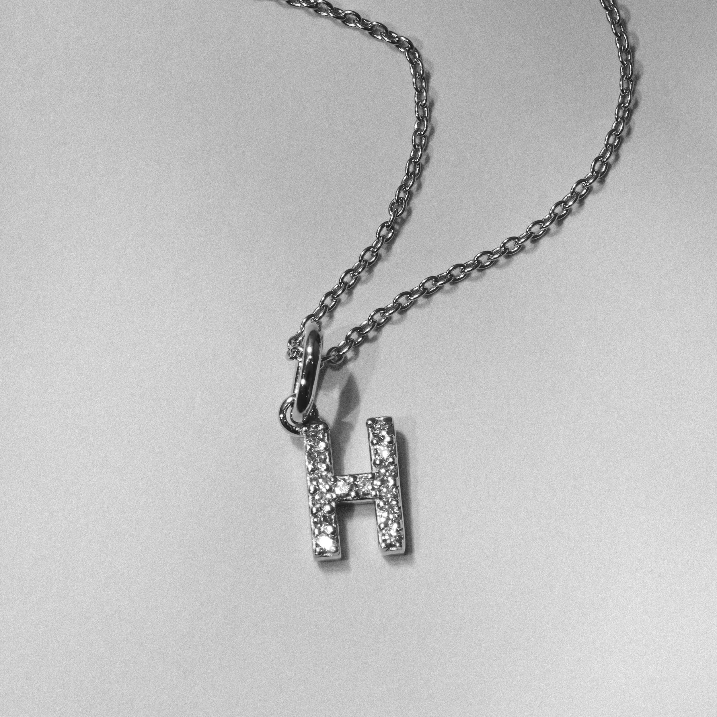 Love Letter Initial H Lab Diamond Necklace set in 925 Sterling Silver
